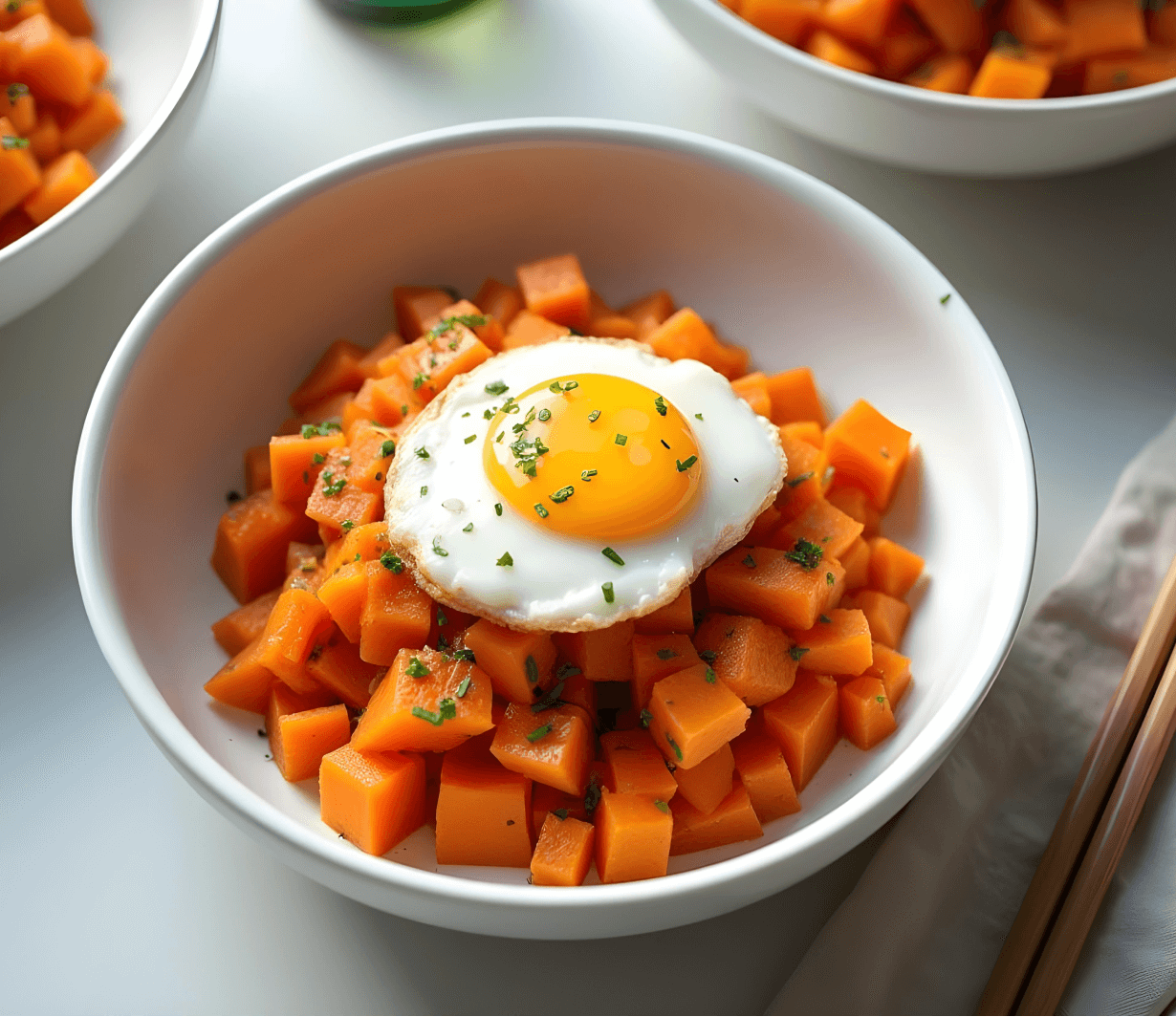 Kimchi & Sweet Potato Hash with Poached Egg